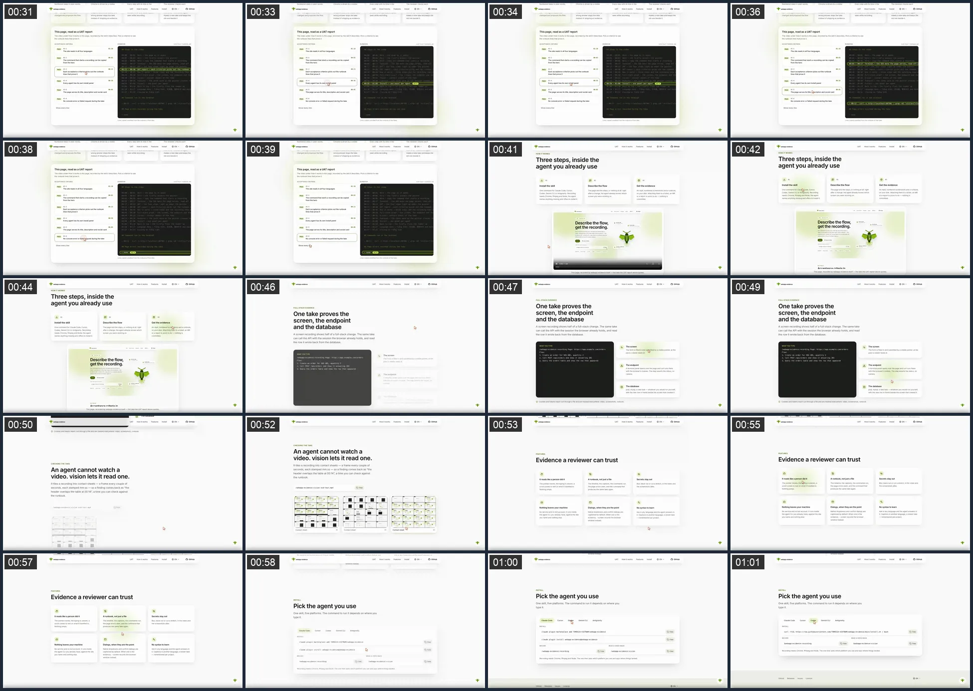 Contact sheet of this page’s take: a grid of timestamped frames